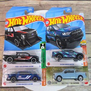 Hot Wheels Diecast Ford Truck Lot: F-150 Lightning Ranger Raptor Maverick Custom